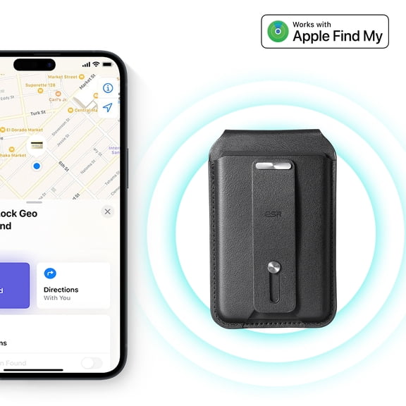 ESR Geo MagSafe Wallet with Find My | 5‑Card RFID‑Blocking Wallet & Adjustable Stand for iPhone 12‑17 Series | Black