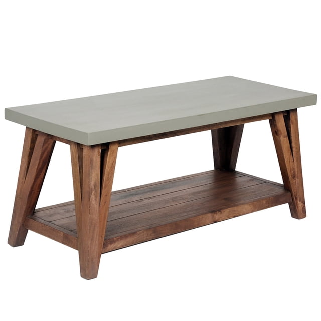 Alaterre Furniture Brookside 40" Wood with Gray Concrete-Coating Entryway Bench