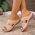 thumbnail image 5 of CYMMPU Women's Hollow Rivet Wedge Slide Sandals, Open Toe Cutout Platform Slip On Slippers, Casual Summer Daily Walking Shoes Beige 41, 5 of 9