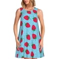 thumbnail image 1 of Vsdgher Robes d'Été Imprimé Fraises pour Femmes Robe de Plage Décontractée Col en U Sans Manches Robe d'Été Ample avec Poche, 1 of 7