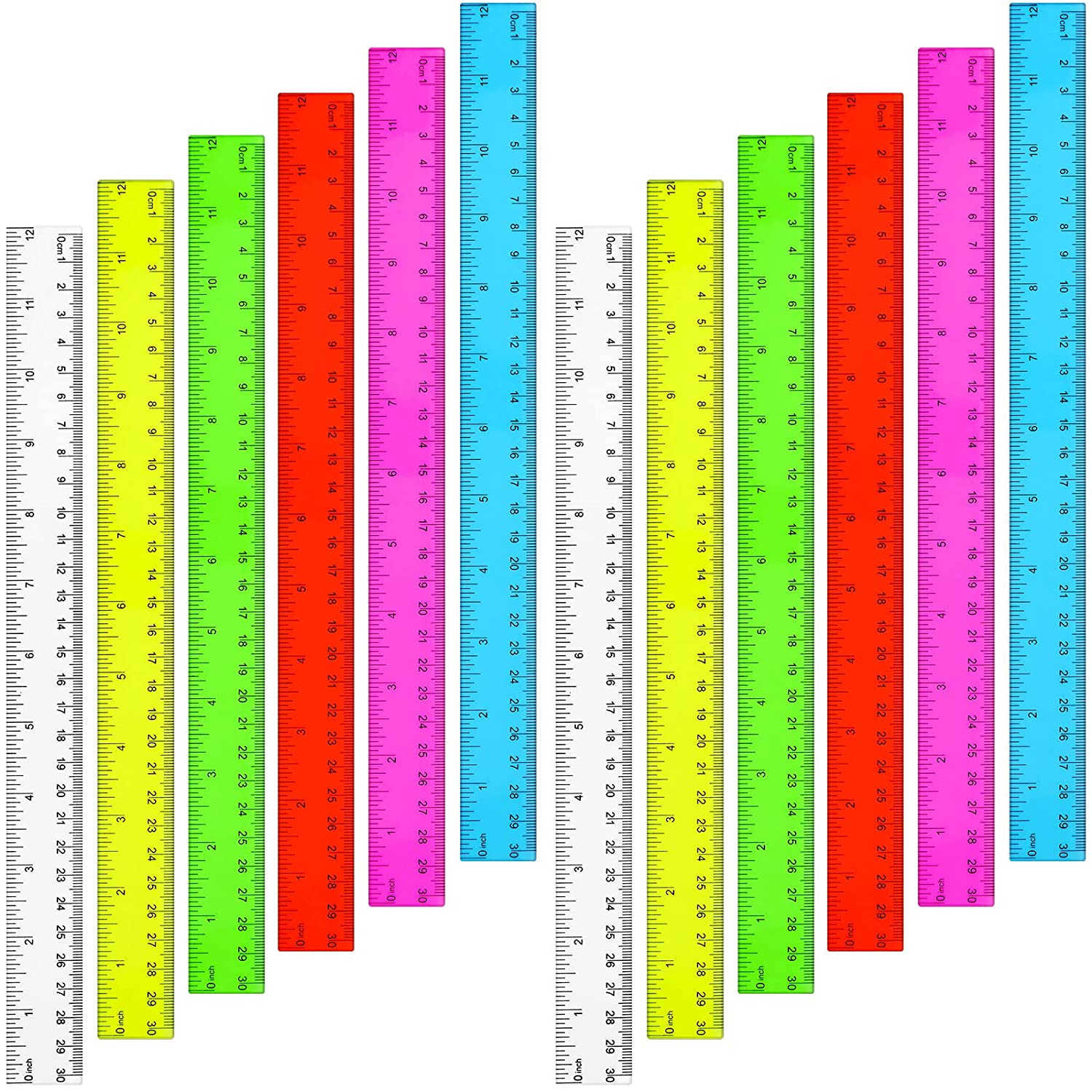 Ruler Bulk 96 Pack 12 Inch Plastic Rulers Bulk Set - Colored Flexible ...