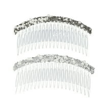 2pcs Rhinestone Side Hair Comb 20 Wide Teeth Side Combs Faux Pearl Side Hair Comb for Women Silver Tone