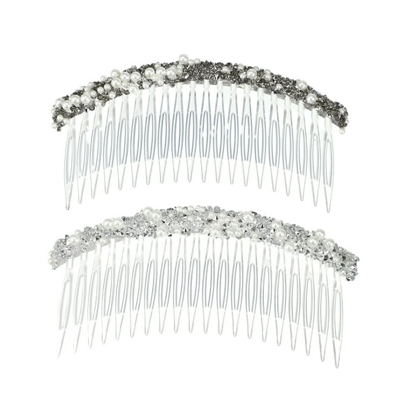 2pcs Rhinestone Side Hair Comb 20 Wide Teeth Side Combs Faux Pearl Side Hair Comb for Women Silver Tone