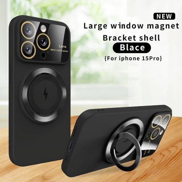 Magnet Holder Case for iPhone 15 14 13 12 11 Pro Max Plus Cover Large View All-round Camera Shell for Magsafe Charge Stand Funda