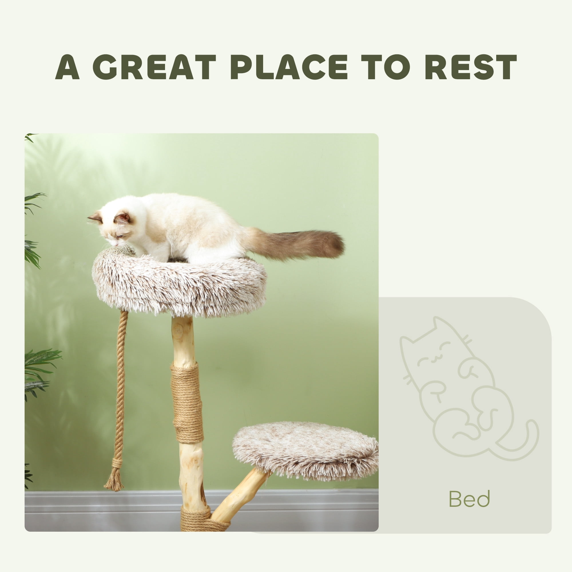PawHut 35 Inch Moden Cat Tree Tower with Wooden Scratching Post, Brown