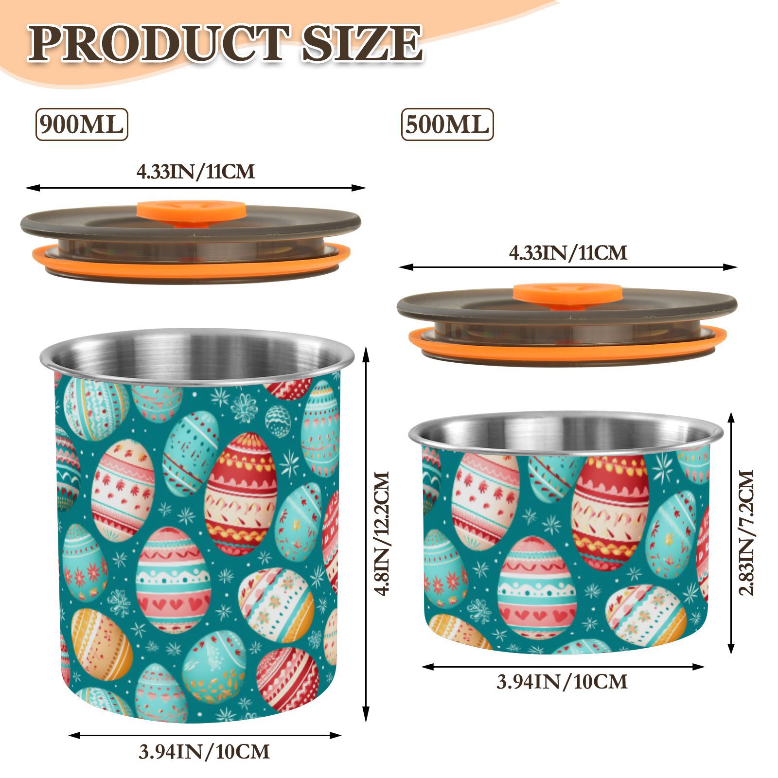 Easter Eggs Ethnic Airtight Coffee Bean Canister 30oz Food Storage Containers with Lids For Gournd, Tea, Sugar, Flour, Rice, Cereal, Candy Cookie Jar