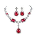 thumbnail image 2 of rygai 2Pcs/Set Necklace Earrings Set Faux Crystal Geometric Wedding Bridal Jewelry Exquisite Temperament Rhinestones Drop Earrings Necklace Anniversary Gift,Red, 2 of 8
