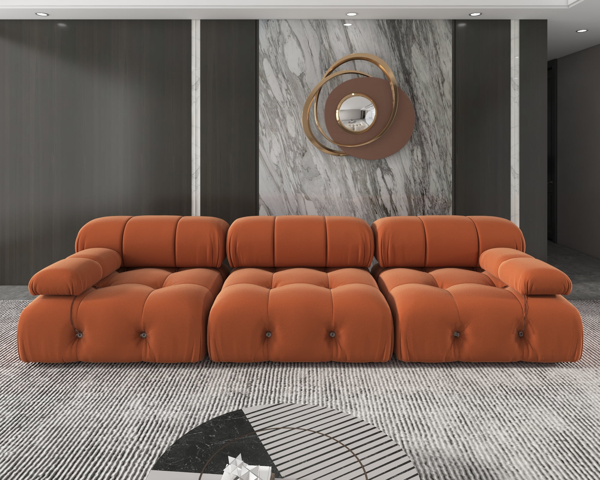bokifol 104"Modular Sectional Sofa for Living Room,Cloud Couch 3-Seat Sofa for Apartment,Office,Bedroom,Orange