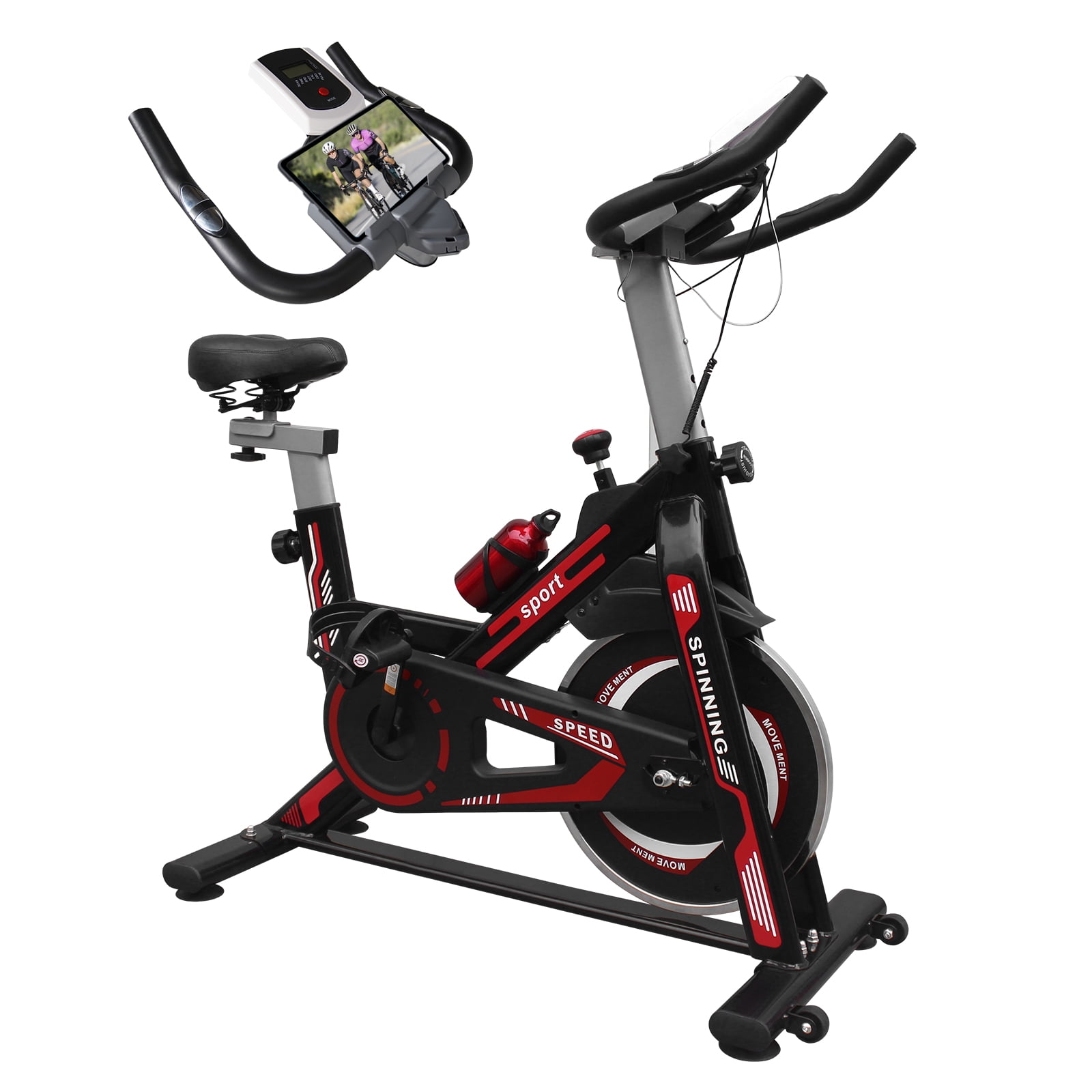 HooKung Exercise Bike Stationary, Resistance Brake Pad Cycling Bicycle for Home Quiet Indoor Cardio Gym,Workout Riding with Tablet Mount,Seat Cushion,Silent Belt Drive,330lbs Weight Capacity