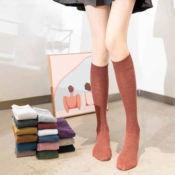 LSQii Womens Socks Casual Lightweight Soft Knee High Boot Socks Breathable Cotton Leg Warmers Multiple Colors Available for Work Everyday Wear Beige