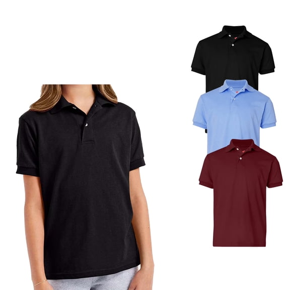 Hanes Youth Jersey Polo Shirt, Junior Unisex Assorted Mix Color Short Sleeve Polo, 3 Pack, Size-M