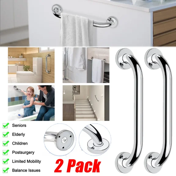 2 Pack 12" Stainless Steel Grab Bars For Shower Bathroom Safety Anti Slip Handle