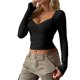 thumbnail image 3 of Camisetas de Larga con Cuello en V para Mujer, Top Corto con Doble Forro y Copa con Costura, Tops para Salir Negro XL, 3 of 7