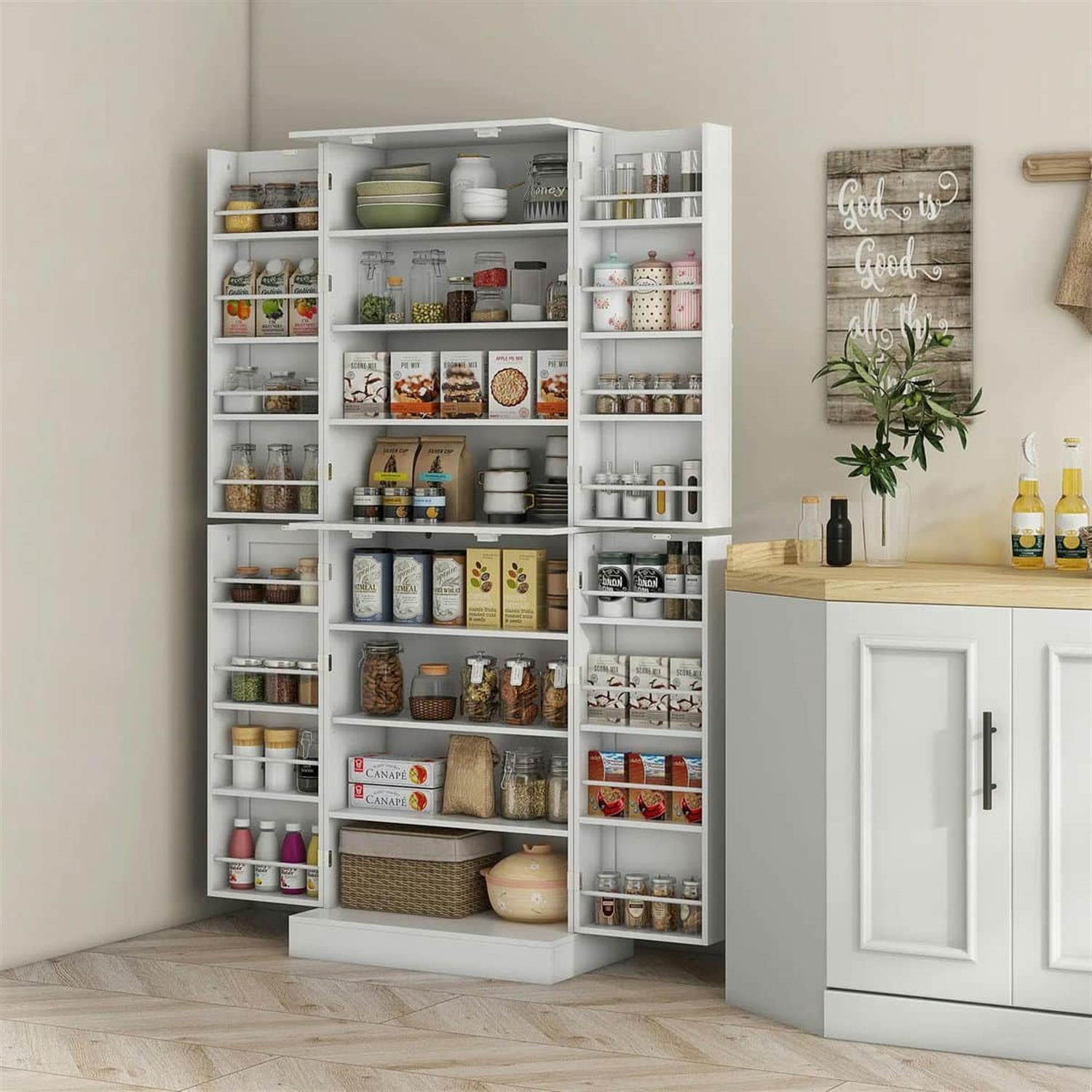 Demi Bonn 65" Kitchen Pantry Cabinet, 4-Door Storage with 16 Shelves for Dining Room, Space-Saving Kitchen Organization, White