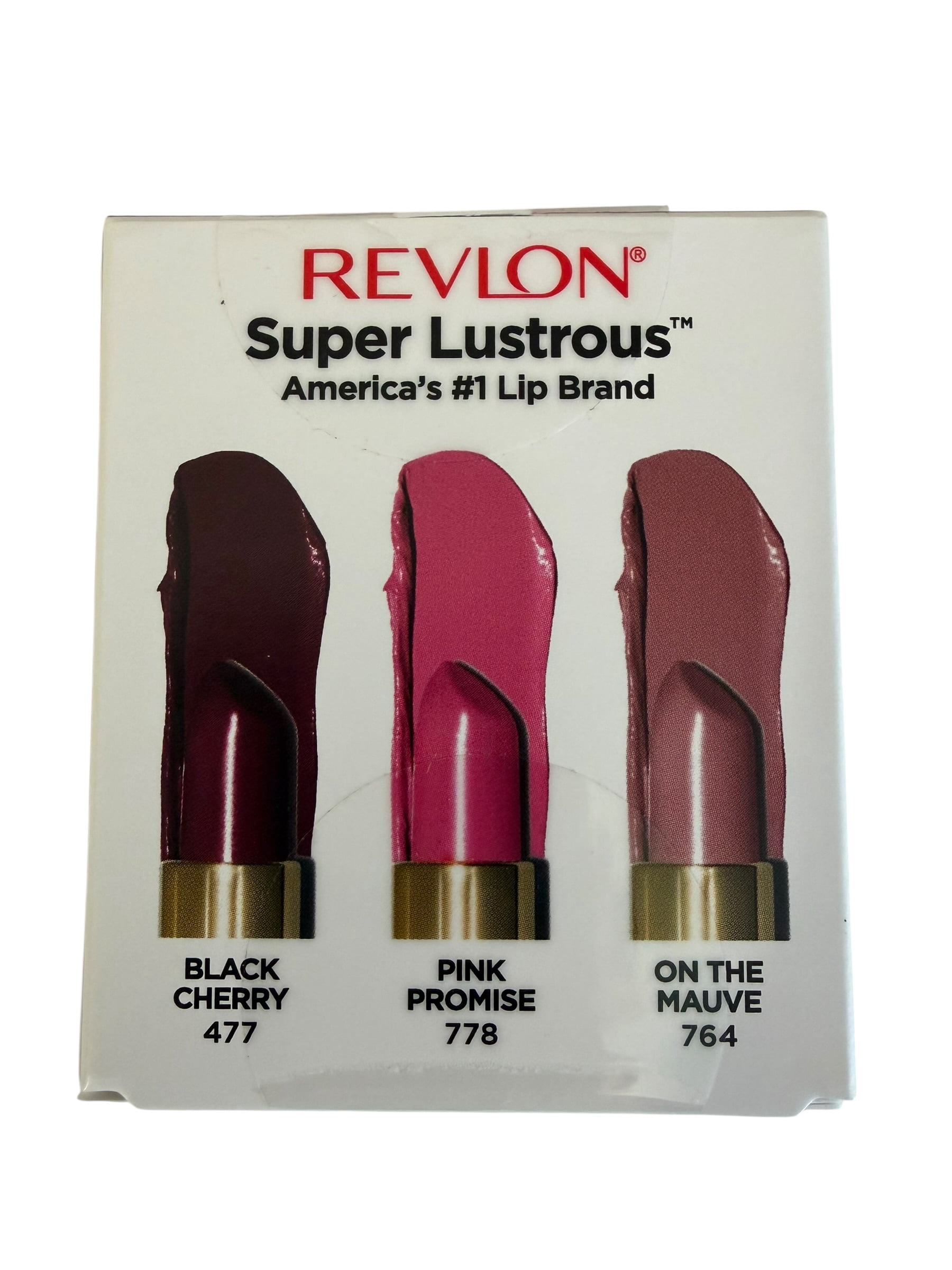Revlon Super Lustrous High Impact & Moisturizing Cream Finish Lipstick Gift Set, On The Mauve, Pink Promise, Black Cherry, Pack of 3