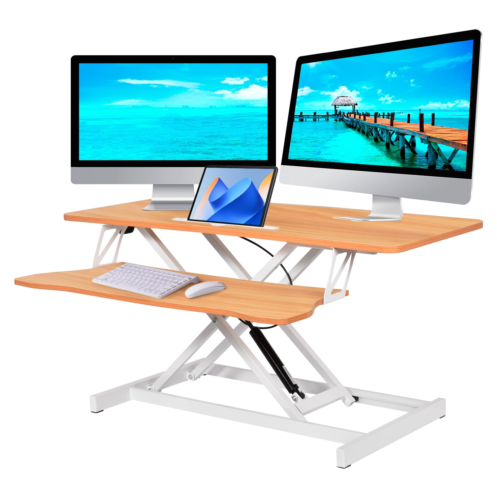 Standing Desk Converter - 37 Inch Adjustable Sit to Stand Up Desk Workstation, MDF Wood, Ergonomic Desk Riser with Keyboard Tray, Desktop Riser for Home Office Computer Laptop, Black 37"