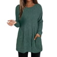 thumbnail image 2 of Long Chandail pour Femmes 2025 Manches Longues Col Rond Tricoté Côtelé avec Poches Tenues Automne Hiver, 2 of 5
