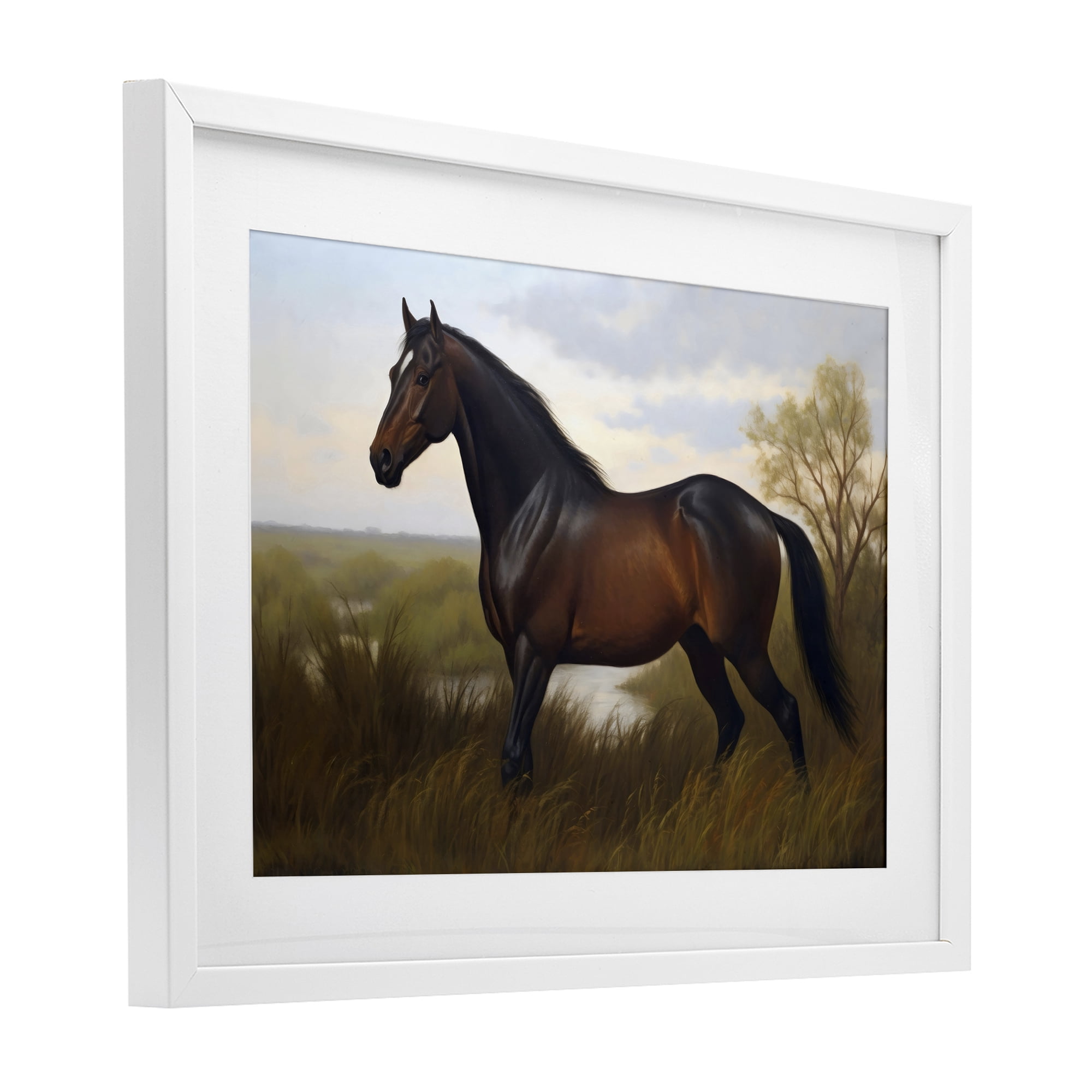 Stupell Industries Stallion in Marshland White Framed Print Under Glass, design by Creative Studio