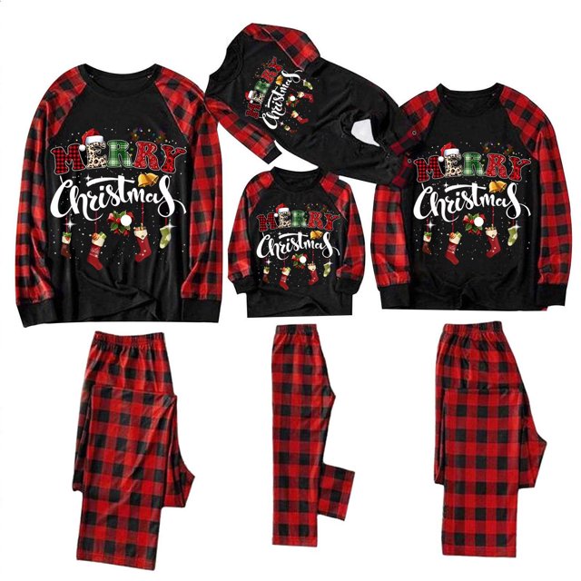 Penkiiy Pyjamas de Noël pour la Famille Ensemble de Pyjamas Assortis, Pyjamas de Vacances de Noël à Carreaux Rouges avec Rennes pour Femmes Hommes Enfants Rouge TG
