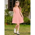 thumbnail image 4 of Vestido Haloumoning para niñas, malla en contraste, manga abullonada, rosa oscuro, 4 of 6