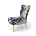 thumbnail image 3 of Designart "Strokes in Dark Blue and Gold XXIII" Blue Fractals Upholstered Accent Chair - Modern Arm Chair For Bedroom, 3 of 5