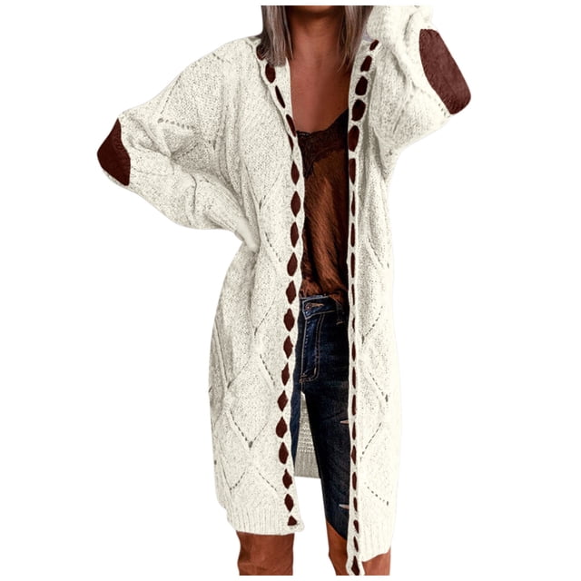 Cardigan pour Femmes à Capuche Tricoté à Manches Longues Ouvert devant Pull Drapé Vêtements d'Automne pour Femmes 2022