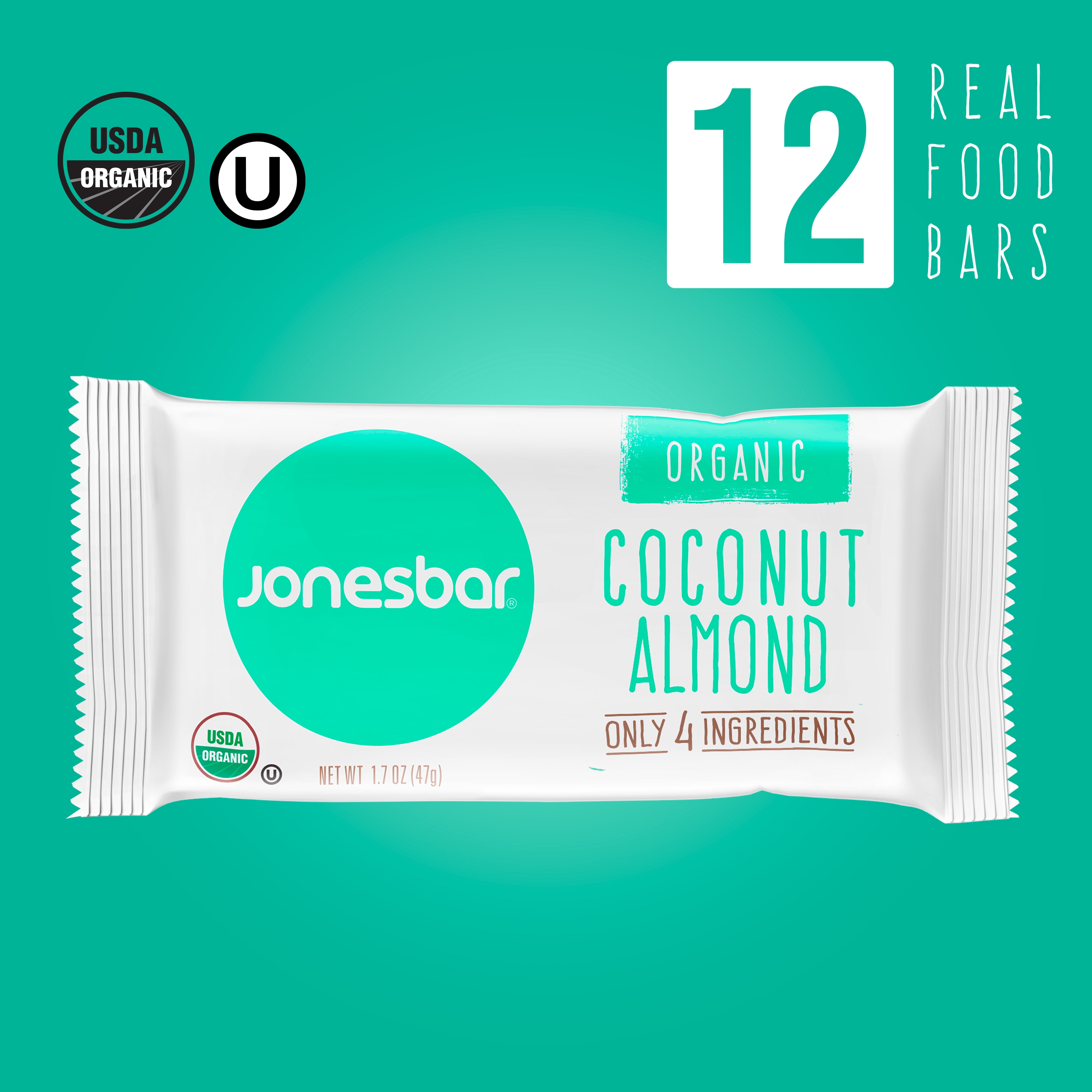 Organic Coconut Fruit & Nut Bar, Jonesbar, Certified Organic & Kosher, Gluten Free, Vegan, 12 Count (Pack of 1)