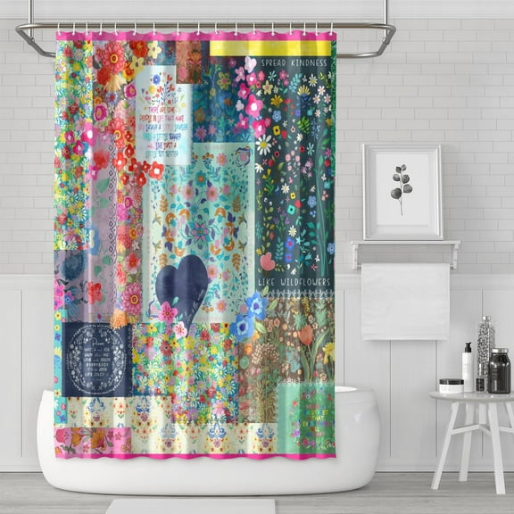 Waterproof Boho Patchwork Vintage Shower Curtain 72x72 Inch Bohemian Style Stitching Colorful Floral Retro Shower Curtains for Bathroom Hotel Home Decor with 12 Hooks