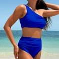 thumbnail image 5 of UTSJKR Two Piece Bikini Set for Women Plus Size Cutout One Shoulder High Waisted Bikini Bathing Suit Full Coverage Swimsuit Blue XXL, 5 of 8