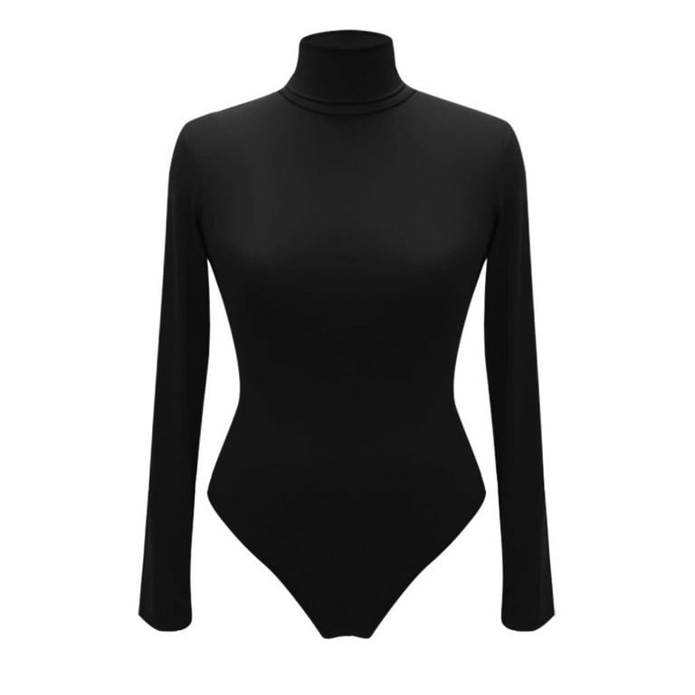 Dasayo Black Long Sleeve Bodysuit for Women Turtleneck Long Sleeve Bodysuit  Leotard Top Blouse Jumpsuit Romper 
