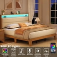 thumbnail image 3 of EastVita Boucle Upholstered King Bed Frame with Headboard LED Lights Charging Station 2 Tier Storage Shelves Platform Cream Easy Assembly No Box Spring Needed, 3 of 7