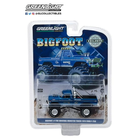 Greenlight 1974 Ford F-250 Monster Truck Bigfoot #1 Blue The Original Monster Truck (1979) Hobby Exclusive 1/64 Diecast Model Car