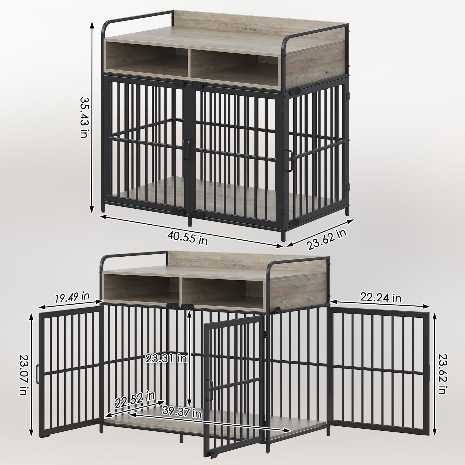 Large Furniture Dog Crate, Dog Kennel Indoor, Wood Dog Cage Table with Drawers Storage