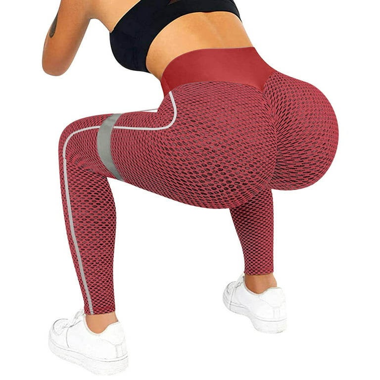 Cargo Pants Women Womens Joggers Women Scrunch Butt Lifting Workout Leggings  Textured High Waist Cellulite Compression Yoga Pants Tights Flare Leggings  High Waisted Jeans for Women Red,XL 