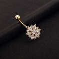thumbnail image 4 of CZ Flower Belly Button Ring - Surgical Steel Vibrant Rhinestone Flower Navel Rings Plated in 18k Gold - Diamond Short Chrysanthemum Belly Piercing Jewelry - -, 4 of 6