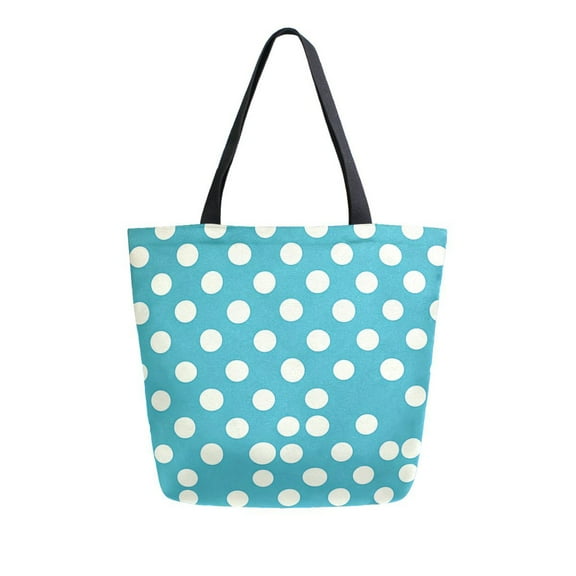 Large opening canvas tote bag, thickened canvas shopping bag, commuter handbag, multi-color available. Irregular Blue Polka Dots