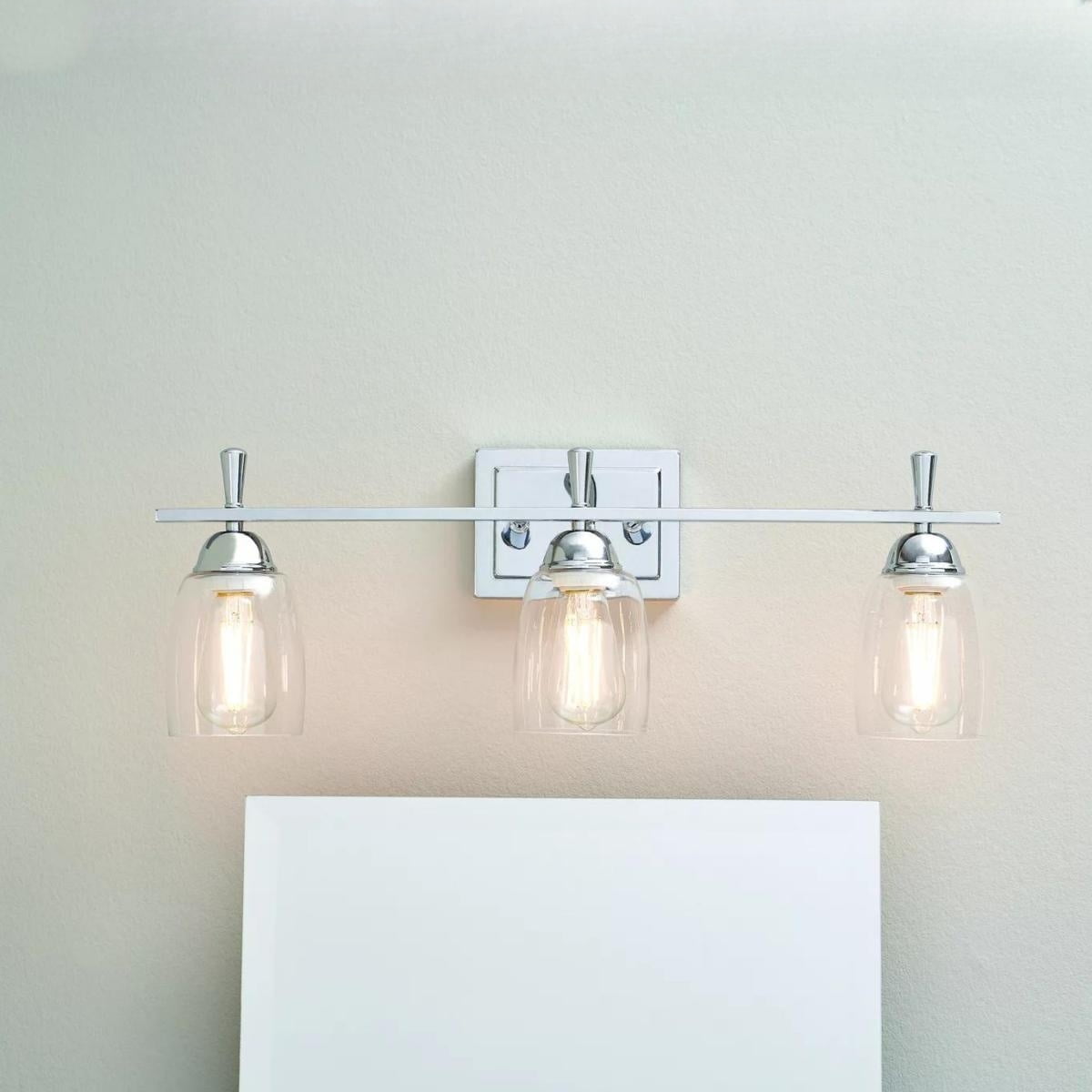 Better Homes & Gardens 24.41" Modern 3-Head Vanity Light, Chrome Finish Clear Glass, ST18 LED Bulbs