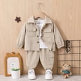 thumbnail image 2 of Atogsazn Baby Boys Clothes Set Toddler Button Ribbed Long Sleeve Shirts Pants Outfit 2 Piece Cargo Sets Fashion Beige 18-24 Months, 2 of 8