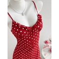 thumbnail image 4 of Red Polka Dot Ruffle Hem Tie-Front Spaghetti Strap Cami Mini Dress, 4 of 6