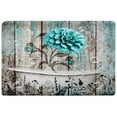 thumbnail image 4 of Rustic Teal Floral Bath Rugs, Farmhouse Vintage Wooden Turquoise Flower Non Slip Flannel Bathroom Rug, Country Style Bath Mat for Bathroom Bedroom Kitchen Outdoor Indoor 17X29in, 4 of 4
