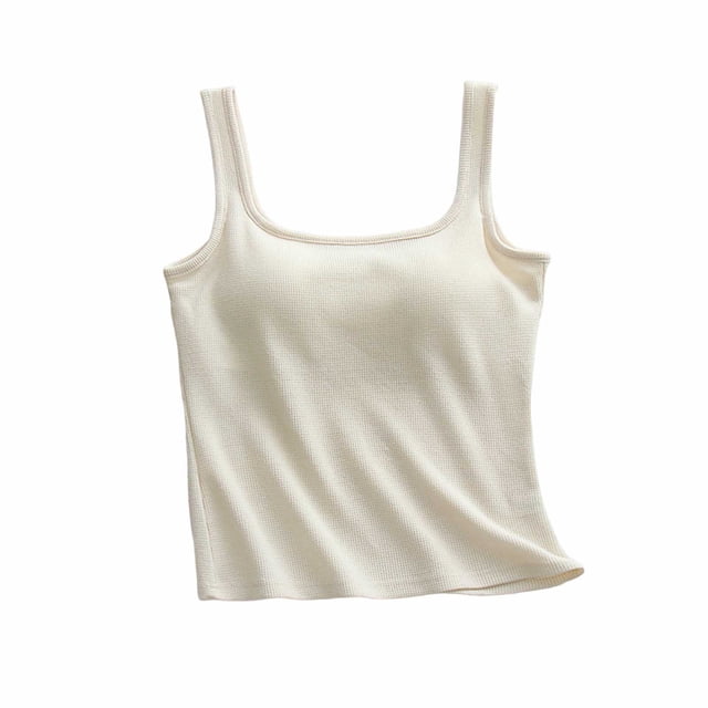 Timegard Womens Tank Tops Built in Bras Square Neck Solid Color Comfy Undershirts Basic Camis Tops
