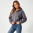 thumbnail image 5 of Womens Cropped Zip Up Hoodie Y2K Long Sleeve Sweatshirt Casual Loose Fit Jacket Dark Gray S, 5 of 7