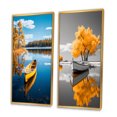 thumbnail image 3 of Designart "Reflecting on a Yellow Boat in Monochrome II" Boat Framed Wall Art Set Of 2 - Yellow Transportation Framed Canvas Set For Living Room Decor, 3 of 6