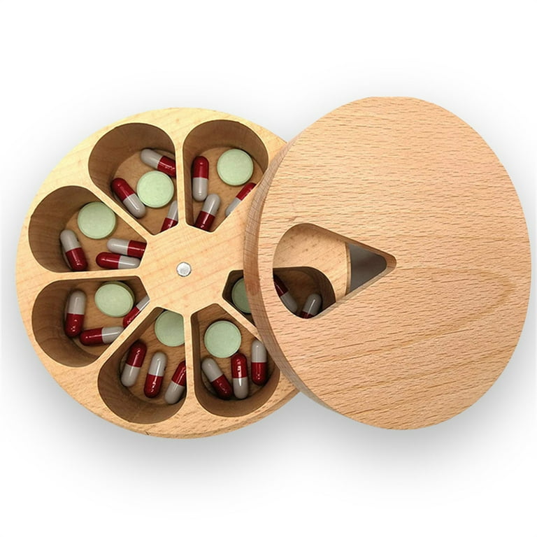 Wooden Small Pill Box / Pill Container/ Organizer /round mini Pill Case/Natural