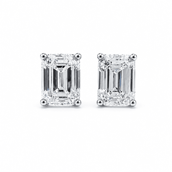 18k White Gold Plated Emerald Cut Stud Earrings with Simulated Diamond Crystals Gift for Women
