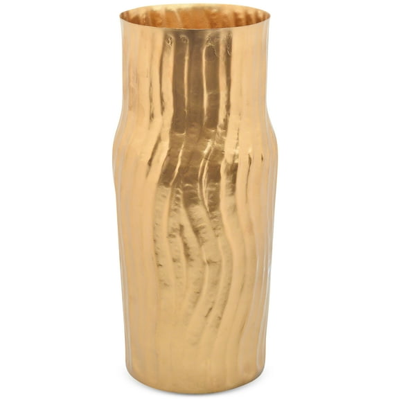 Berkware Gold Colored Flower Vase - Elegant 12" Tall Wavy Textured Decorative Centerpiece Vase