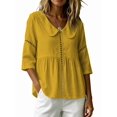 thumbnail image 2 of Women's Doll Collar Eyelet 3/4 Sleeve Peplum Blouse Yellow L, 2 of 7