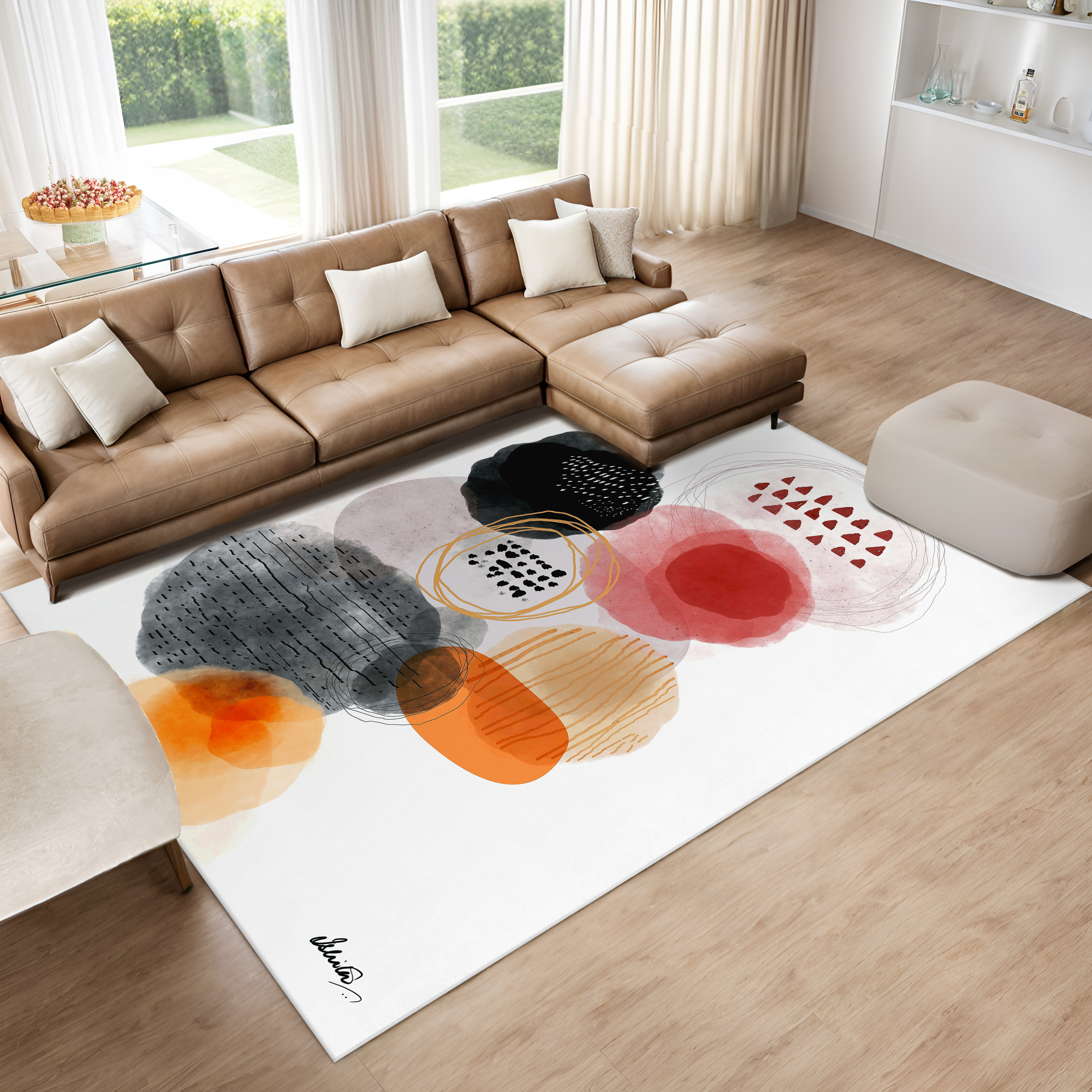 Forest Sunset Washable Geometric Art Area Rug size 8'x10', Power-loomed, Heavenly Softness with Non-Slipping Backing