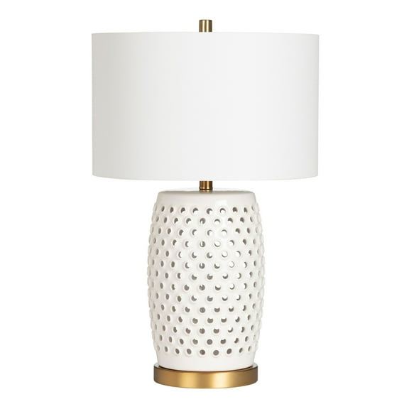Crestview Collection Jameson Multi-hole Metal Table Lamp with Nightlight, White Linen Shade