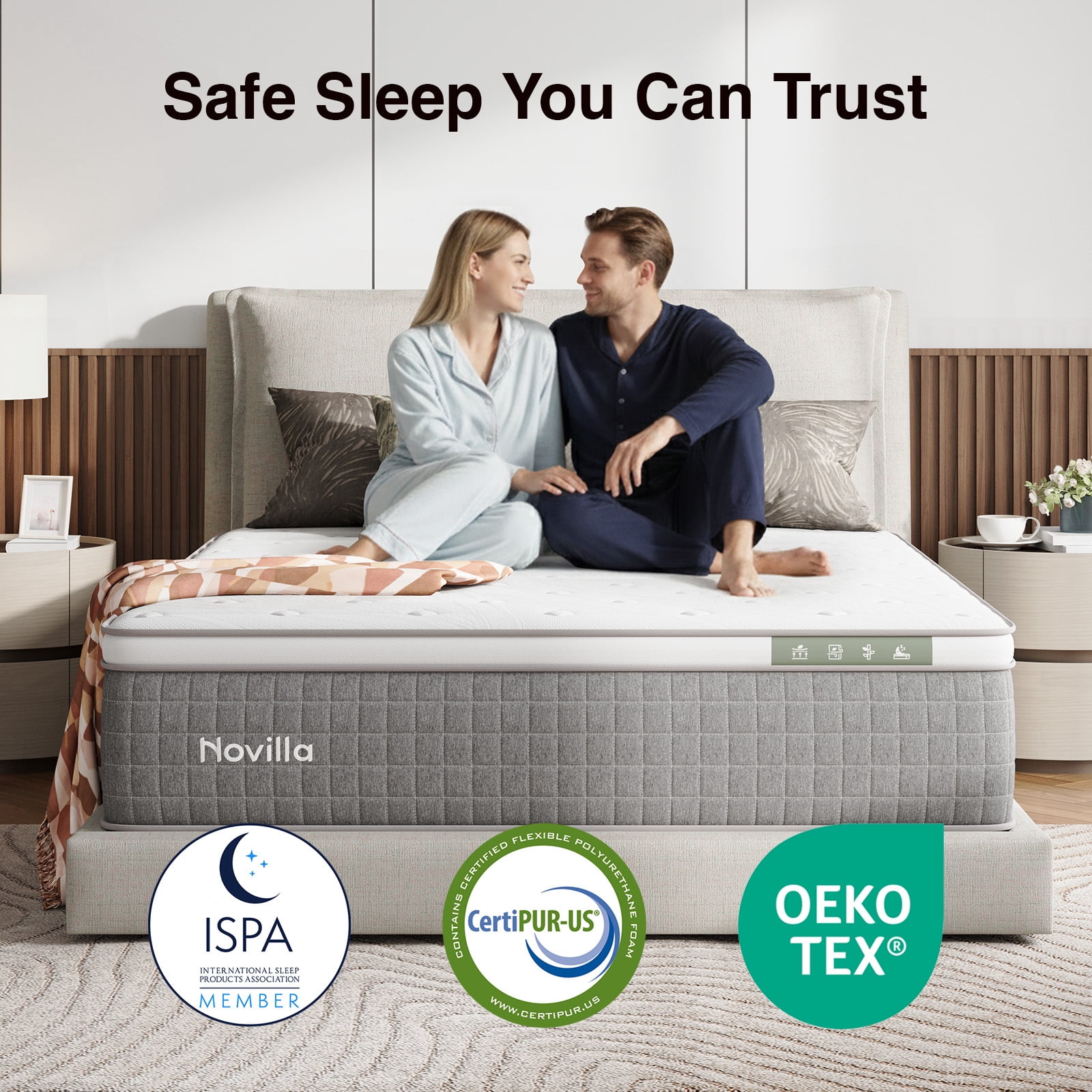 Novilla 14 Inch Queen Size Mattress,Hybrid Queen Mattress with Gel Memory Foam, Cool-to-Touch Nylon Blend & Individually Wrapped Coils for Adaptive Body Support & Motion Isolation